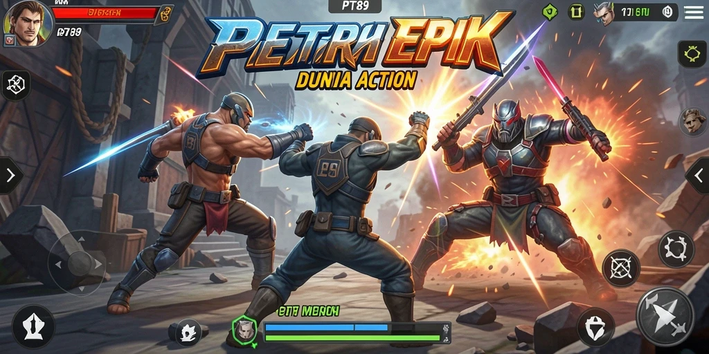 Tampak aksi seru di gameplay PT89 dengan karakter beragam.