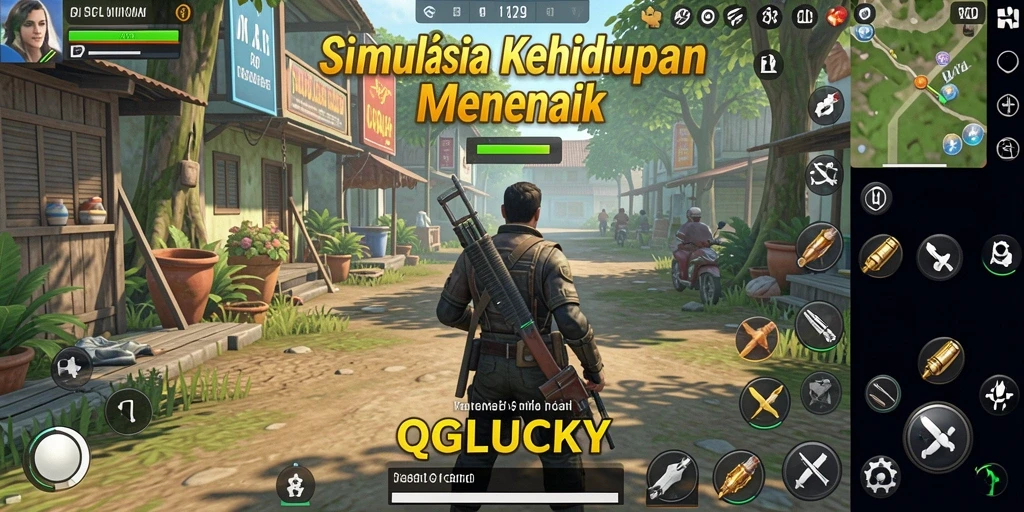 Screenshot QGLUCKY menampilkan karakter berinteraksi dalam dunia virtual.
