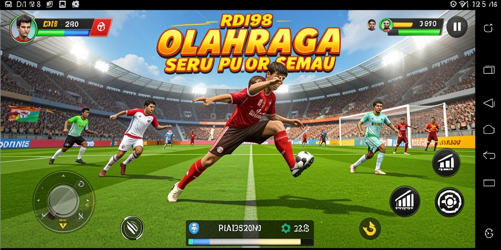 Screenshot tampilan gameplay menampilkan pertempuran olahraga yang seru.